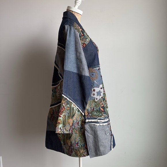 Parsley & Sage Patchwork Denim Jacket – Embroidered Floral Art to Wear XL - Picture 6 of 12